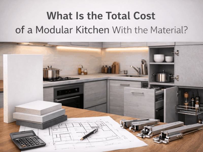 What is the total cost of a modular kitchen with the material?