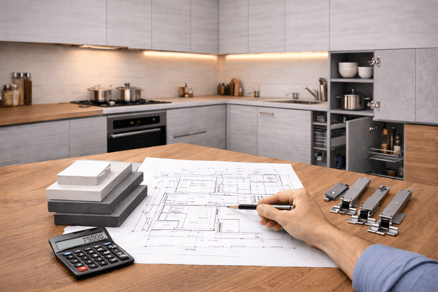 What is the total cost of a modular kitchen with the material?