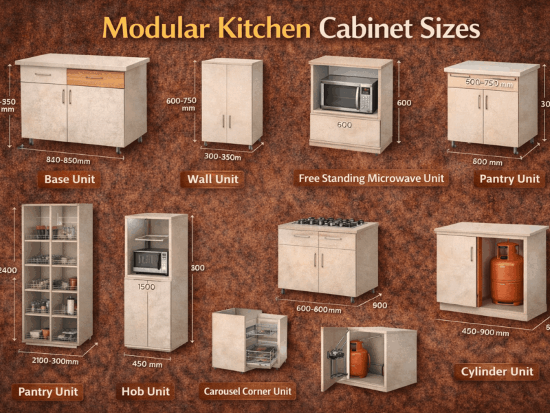 What is the size of the modular kitchen cabinet?