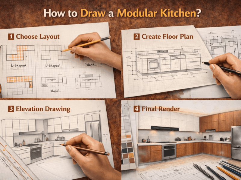 How to draw a modular kitchen